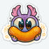 The Cheezy Poof Sticker from Bindlewood Shop features a cute purple cartoon creature with big shiny eyes, pink ears, and tiny hands joyfully eating a sparkling golden pastry—perfect as a durable matte vinyl sticker.