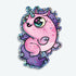 A charming Glitter Flooficorn Sticker from Bindlewood Shop features a chubby pink unicorn with big sparkling eyes, a purple mane and tail, glittery accents, and whimsical star patterns—making it a delightful accessory inspired by the art of Chris Ryniak.