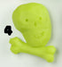 A bold, bright green skull with stitched mouth and round eyes sits on a bone by the number 4. Hand-sculpted details stand out on a white background. Halloween Magnets from Bindlewood Shop are perfect for unique resin decor!.