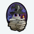 The Mystical Witchbunny Sticker from Bindlewood Shop features a cute cartoon bunny in a wizard hat reading by candlelight, surrounded by books and glowing mystical symbols—a charming witchy design.