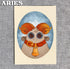 The Zodiac Prints by Amanda Louise Spayd from Bindlewood Shop feature a cute cartoon sheep with orange horns, big eyes, and a red-collared gold bell against a blue oval background and "ARIES" in bold at the top left.
