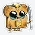Toastboy Sticker by Bindlewood Shop features a cartoon toast with shiny eyes and melting butter, holding a butter knife. This durable vinyl sticker has a smooth matte finish—ideal for bringing fun to any surface!.