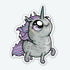 Goth Ponycorn Sticker of a cartoonish, chubby unicorn with a skull pattern on its body, designed by Chris Ryniak. It features a whimsical expression and a colorful mane and tail, completed with Bindlewood Shop.
