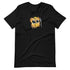 A black Bindlewood Shop Toastboy Tee featuring a cute, cartoon-like illustration of a brown owl wearing glasses and a yellow backpack with a gender-neutral fit.
