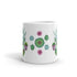 The Succulent Mug by Bindlewood Shop features a vibrant design of green and pink succulents symmetrically arranged and flanked by two potted plants. This dishwasher-safe mug boasts a crisp white ceramic background, blending style with convenience perfectly.